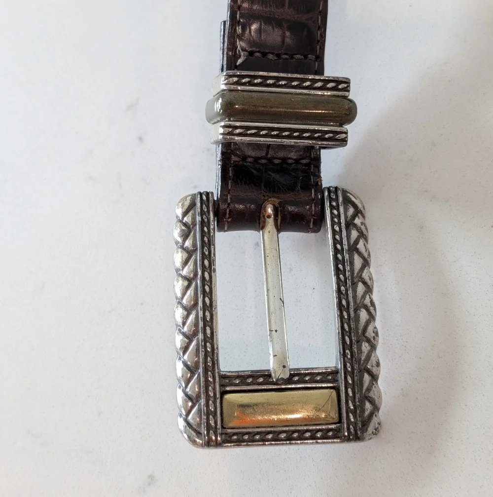 Vintage Brighton Brown Leather Belt with Silver and Gold Accents Size M - Picture 2 of 12